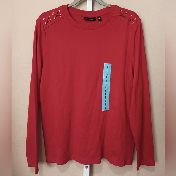 Rafaella Women's (Size L) Tango Red Long Sleeve Top (NWT) - Picture 1 of 8